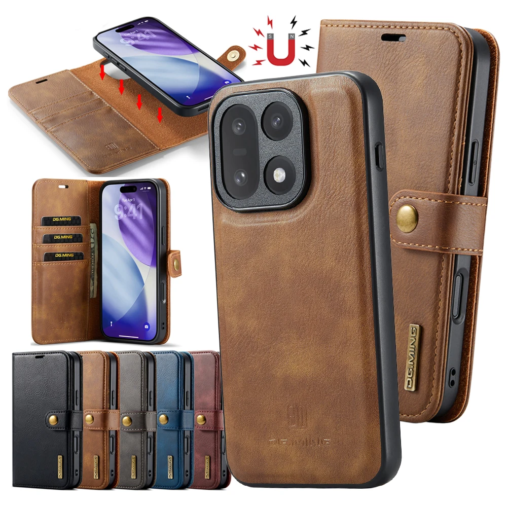 Leather Wallet Card Holder Phone Cover - Magnetyczne etui skórzane 2w1 z klapką