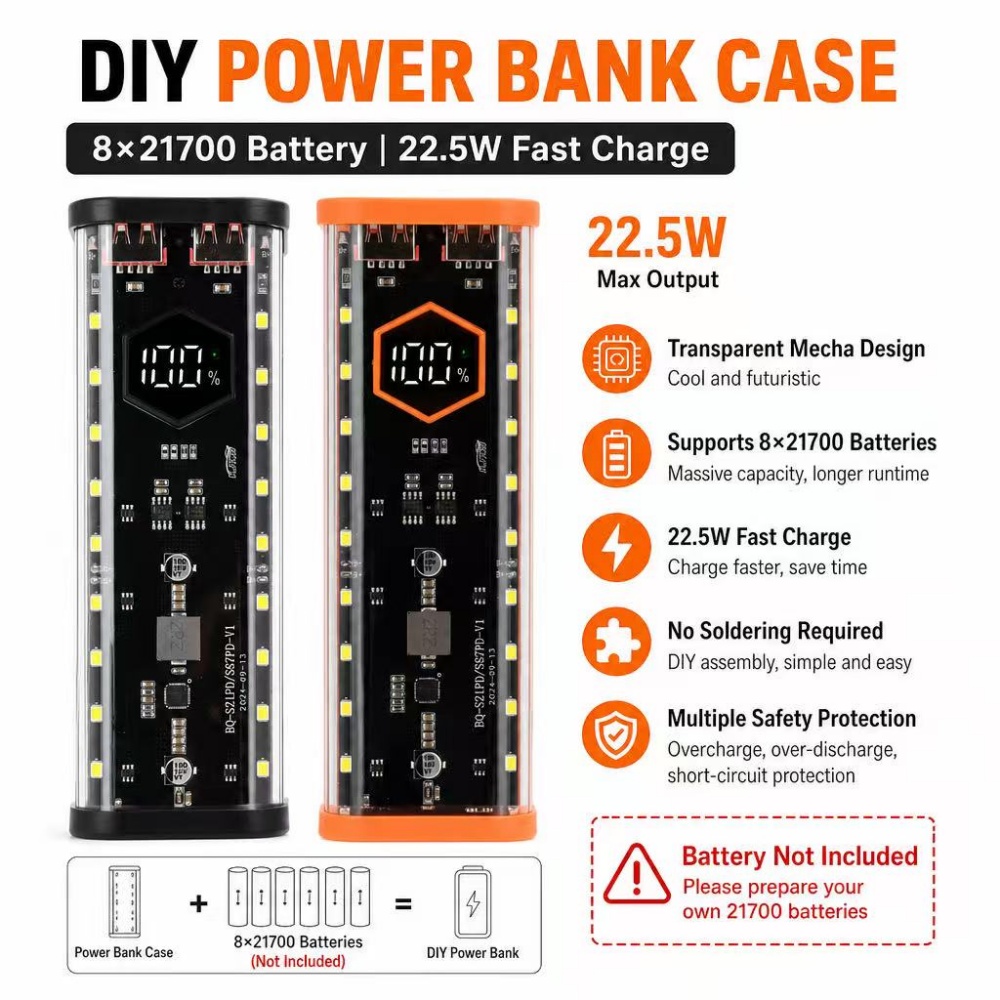 Power Banks - Obudowa na baterie 8*21700, szybkie ładowanie