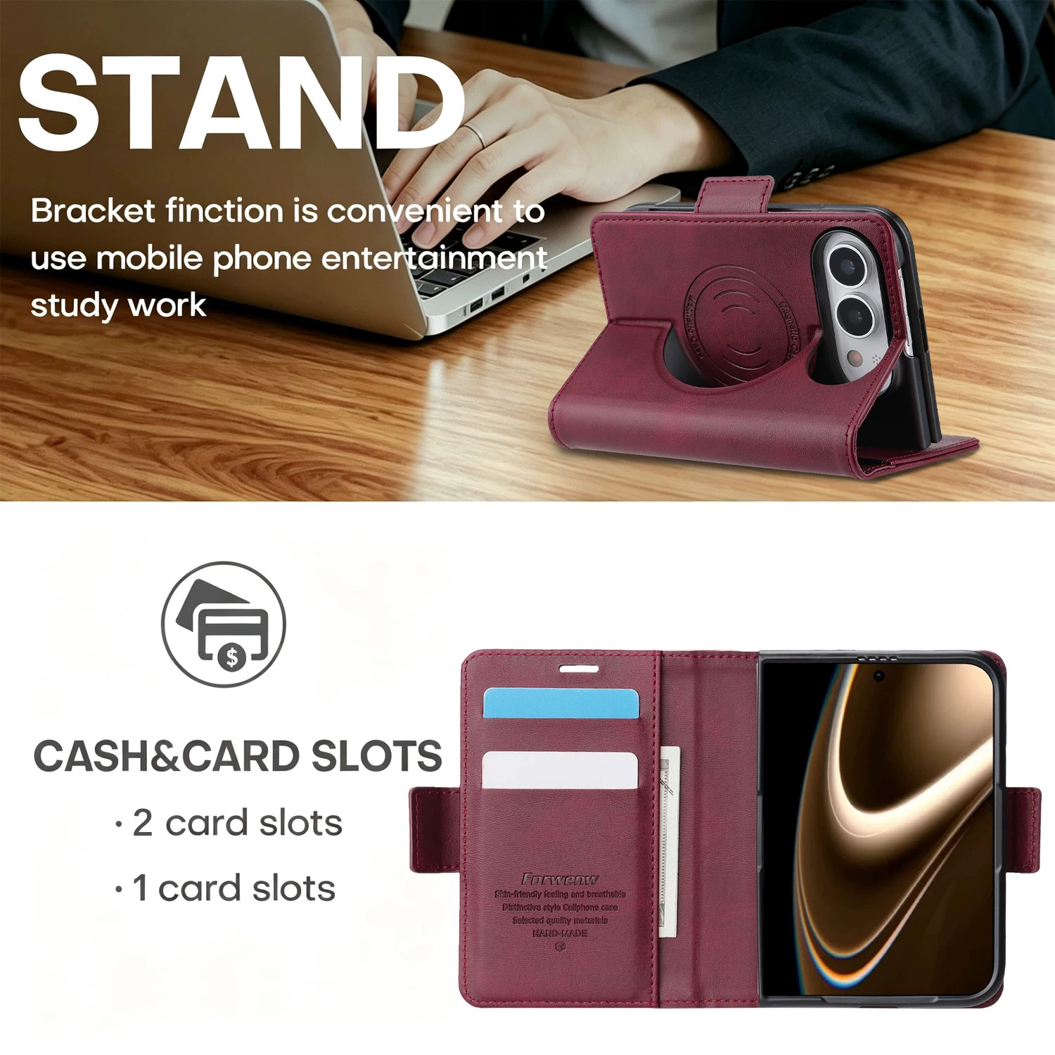 Skórzane etui na telefon z mag – Leather Wallet Card Holder Phone Cover recenzja i cena